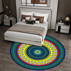 Classic concentrated circles pattern rug green and yellow tribal rug polyester washable non-slip back area rug for living room