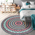 Red and green southwestern carpet polyester concentric circles pattern carpet washable non-slip backing carpet for living room