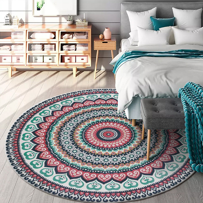 Red and green southwestern carpet polyester concentric circles pattern carpet washable non-slip backing carpet for living room