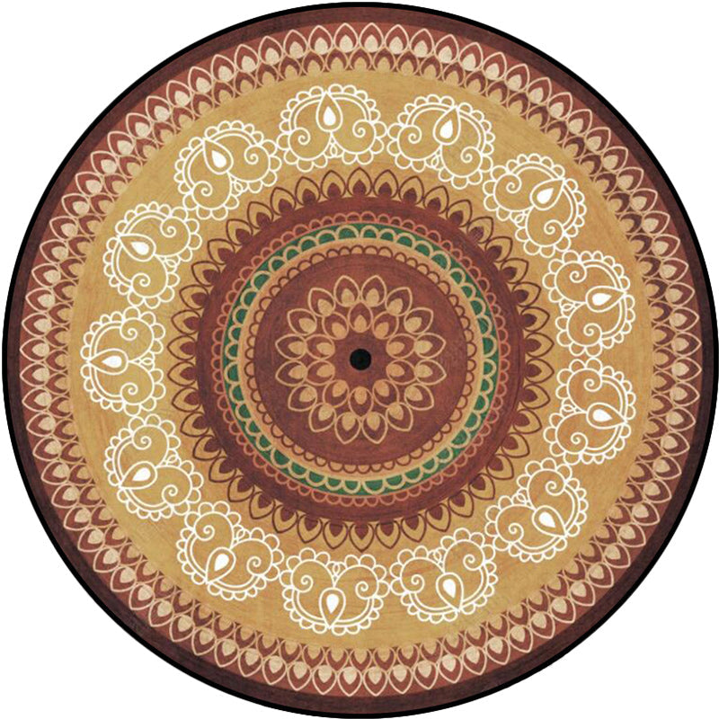 Vintage concentrated circles pattern rug with flowers yellow tribal rug polyester washable non-slip backing rug for the living room