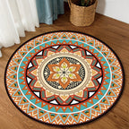 Traditional concentric circle patterned rug with floral orange tribal rug made of polyester washable non-slip backing rug for the living room
