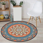Americana concentric circles pattern rug with floral orange and blue tones polyester rug machine washable non-slip rug for the bedroom