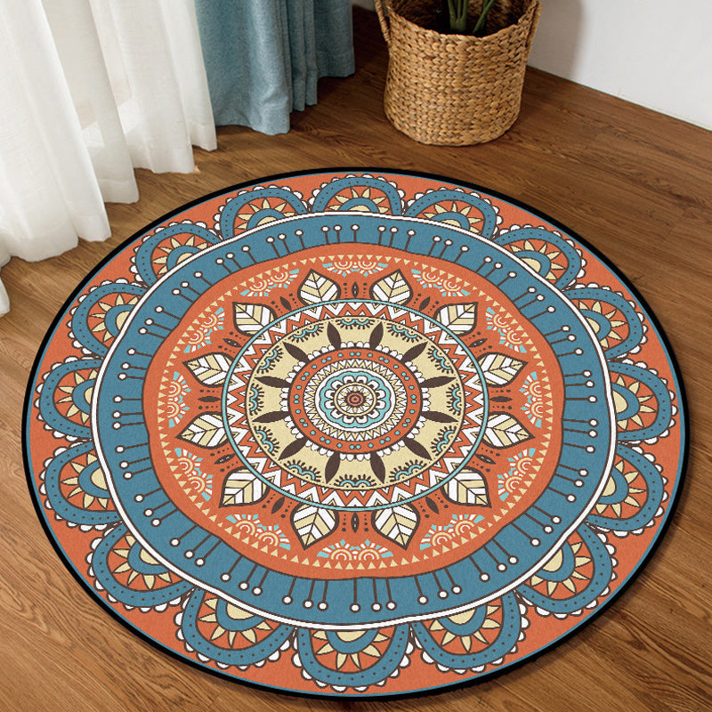 Americana concentric circles pattern rug with floral orange and blue tones polyester rug machine washable non-slip rug for the bedroom