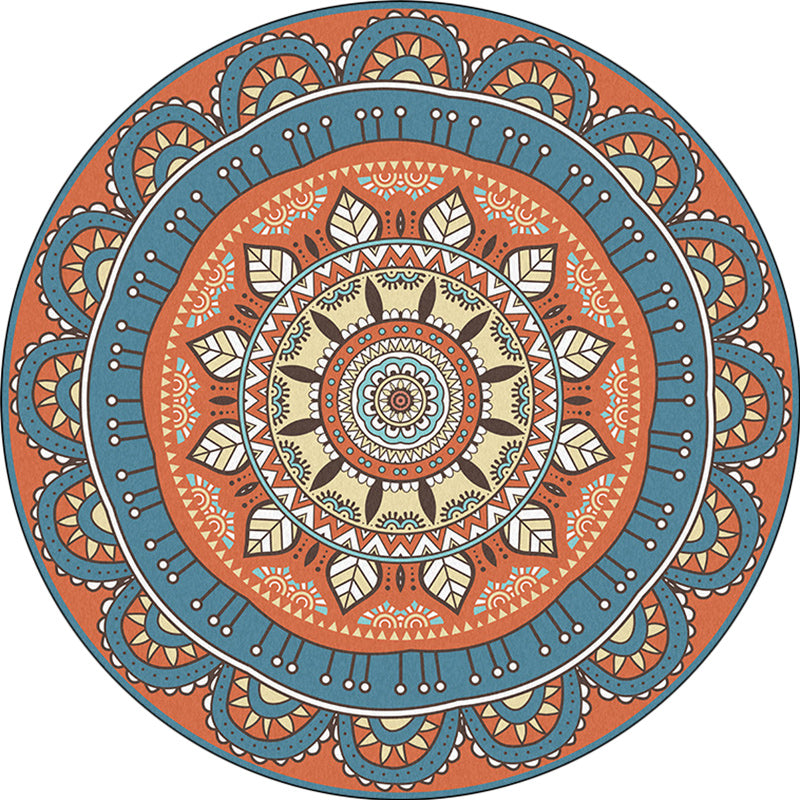 Americana concentric circles pattern rug with floral orange and blue tones polyester rug machine washable non-slip rug for the bedroom