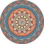 Americana concentric circles pattern rug with floral orange and blue tones polyester rug machine washable non-slip rug for the bedroom