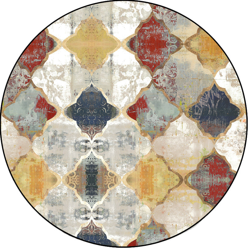 Persian Azulejo Pattern Rug Red and White Polyester Rug Machine Washable Nonslip Rug for the Bedroom