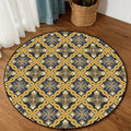 Yellow Moroccan Polyester Azulejo and Flower Pattern Rug washable non-slip backing rug for the living room