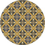 Yellow Moroccan Polyester Azulejo and Flower Pattern Rug washable non-slip backing rug for the living room