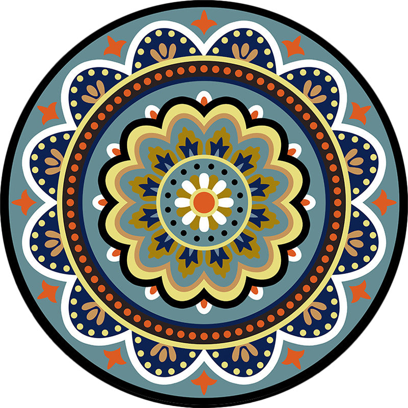 Classic floral pattern carpet blue tribal carpet polyester washable non-slip backing carpet for the living room