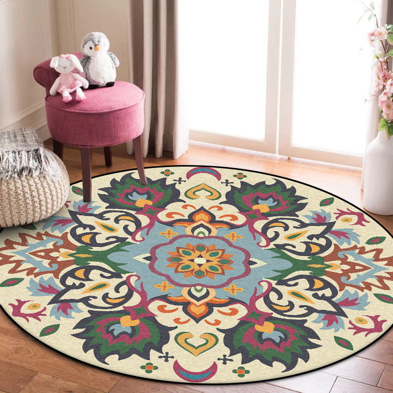 Persian flower pattern rug yellow and green polyester rug machine washable non-slip rug for the bedroom