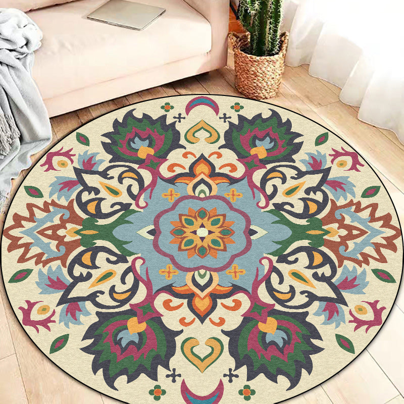 Persian flower pattern rug yellow and green polyester rug machine washable non-slip rug for the bedroom