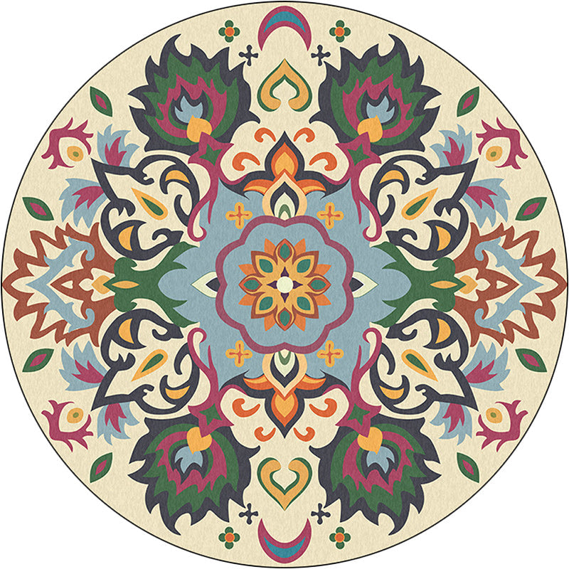 Persian flower pattern rug yellow and green polyester rug machine washable non-slip rug for the bedroom