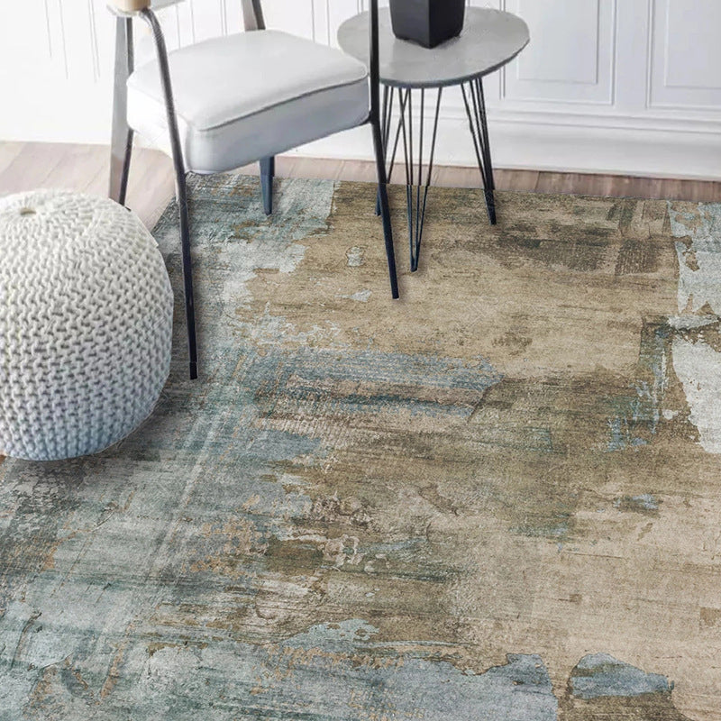 Casual Modern Rug in Green and Brown Abstract Cement Pattern Rug Polyester Washable Non-Slip Rug for Home Decor