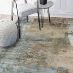 Casual Modern Rug in Green and Brown Abstract Cement Pattern Rug Polyester Washable Non-Slip Rug for Home Decor
