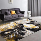 Black and yellow bedroom rug modern abstract marble pattern area rug polyester dirt-repellent washable rug