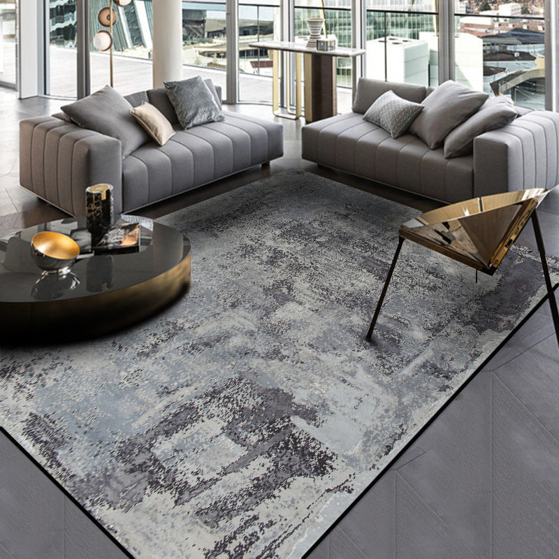Scandinavian Modern Carpet in Gray Abstract Cement Pattern Carpet Polyester Washable Non-Slip Rug for Home Decoration