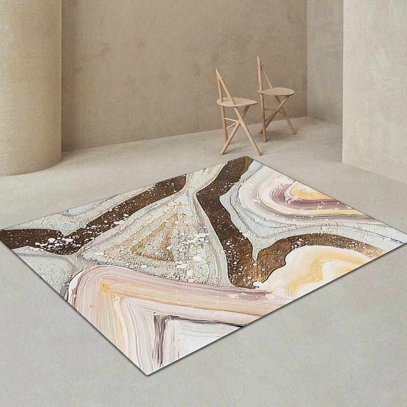 Ivory and brown bedroom rug Modern abstract stone pattern area rug Polyester pet-friendly washable rug