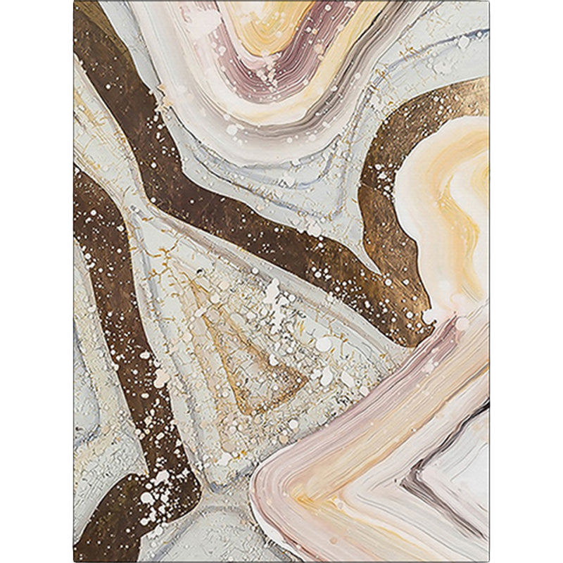 Ivory and brown bedroom rug Modern abstract stone pattern area rug Polyester pet-friendly washable rug