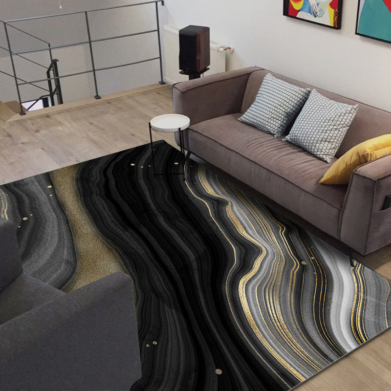 New Modern Carpet in Black and Gold Abstract Stone Vein Pattern Carpet Polyester Washable Carpet for Home Decoration