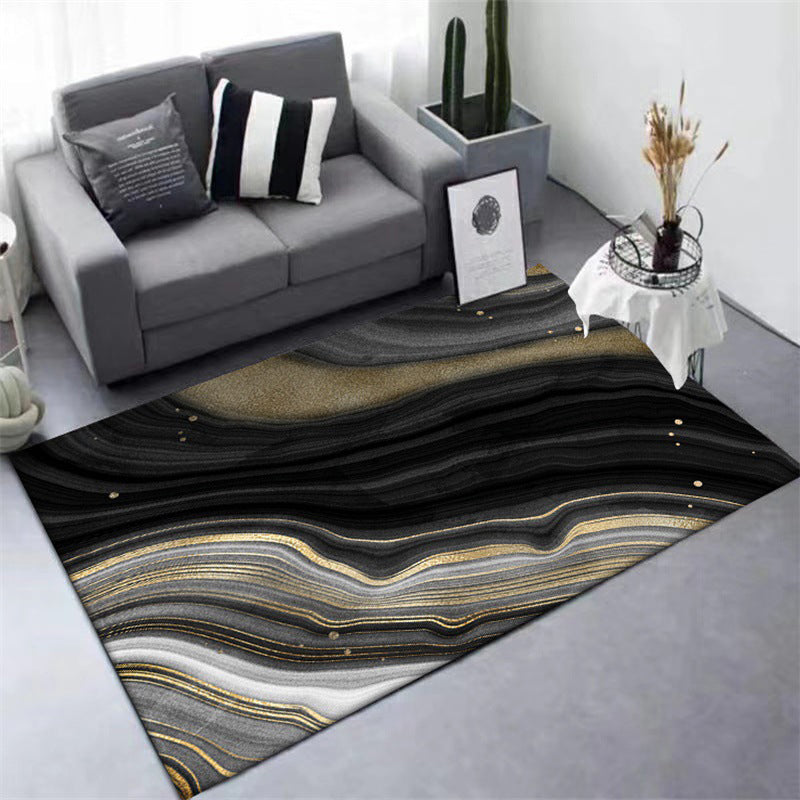 New Modern Carpet in Black and Gold Abstract Stone Vein Pattern Carpet Polyester Washable Carpet for Home Decoration