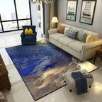 Modern living room rug in blue and yellow abstract cloud pattern rug polyester stain resistant washable area rug