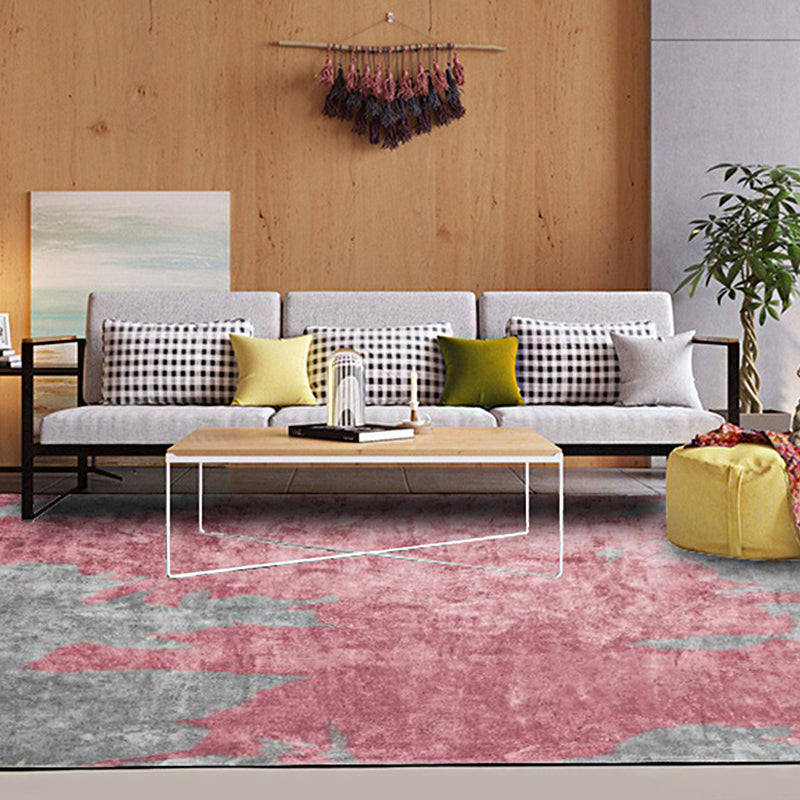 Contemporary modern rug in pink and gray with abstract paint pattern rug polyester washable rug for home decor