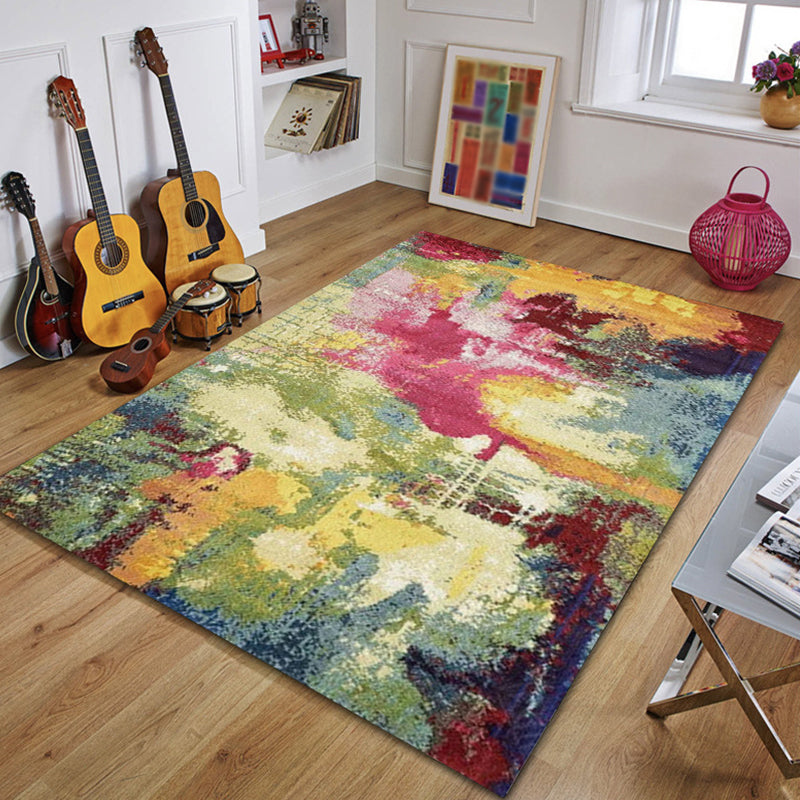 Colorful Bedroom Rug Modern Abstract Watercolor Pattern Rug Polyester Machine Washable Rug