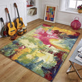 Colorful Bedroom Rug Modern Abstract Watercolor Pattern Rug Polyester Machine Washable Rug