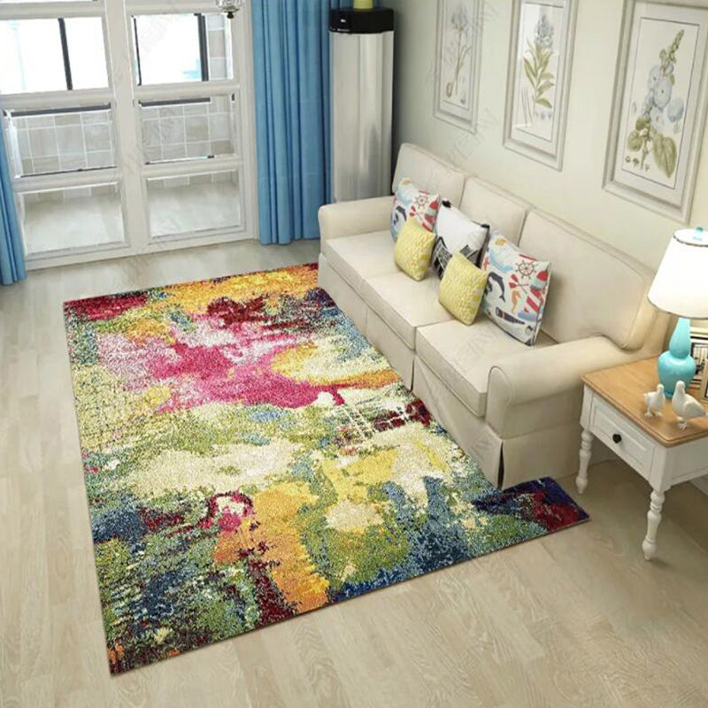 Colorful Bedroom Rug Modern Abstract Watercolor Pattern Rug Polyester Machine Washable Rug