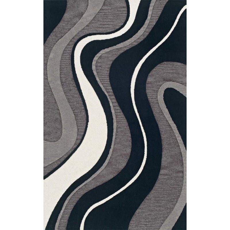 Black and gray bedroom rug modern abstract swirl line pattern rug washable polyester pet-friendly rug