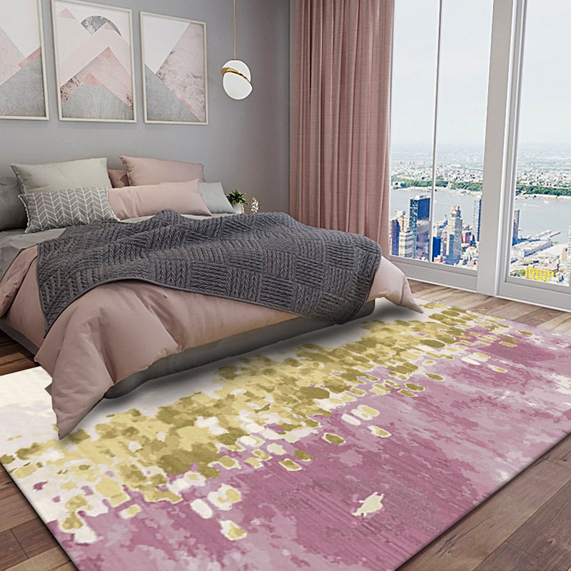 Ivory and Pink Bedroom Rug Modern Abstract Painting Pattern Rug Polyester Washable Rug