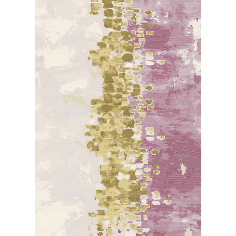 Ivory and Pink Bedroom Rug Modern Abstract Painting Pattern Rug Polyester Washable Rug