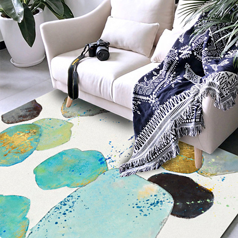 White Bedroom Carpet Novelty Color Block Splash Pattern Area Rug Polyester Washable Non-Slip Backing Carpet