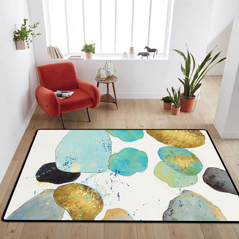 White Bedroom Carpet Novelty Color Block Splash Pattern Area Rug Polyester Washable Non-Slip Backing Carpet