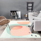 Novelty Living Room Rug in Orange and Green Color Block Triangle Print Rug Polyester Washable Area Rug