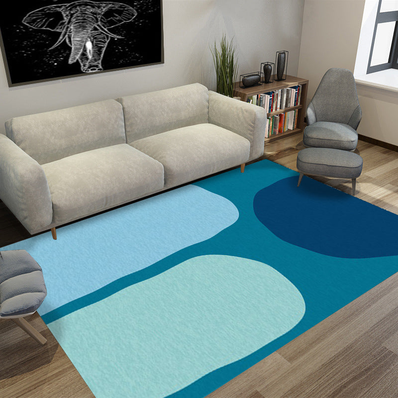 Blue Bedroom Rug Novelty Color Box Pattern Rug Polyester Machine Washable Rug