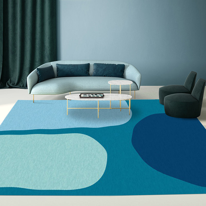 Blue Bedroom Rug Novelty Color Box Pattern Rug Polyester Machine Washable Rug
