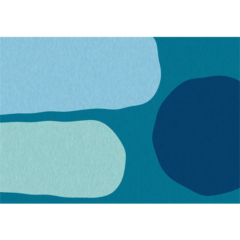 Blue Bedroom Rug Novelty Color Box Pattern Rug Polyester Machine Washable Rug