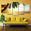 Beach Palm Tree Canvas Art Tropix Beautiful Sunset over the Sea Scene Wall Decoration in Gold