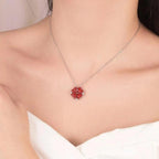 Double Sided Four Leaf Clovers Heart Crystal Necklace