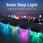 Solar Deck Lights 4 Piece Set, Solar Step Lights Outdoor, Warm White/Color Changing Solar Fence Light for Terrace Garden Yard