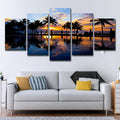 Tropix Sunset Glow Wall Decoration Print in Orange Palm and Pool Canvas for Room