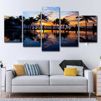Tropix Sunset Glow Wall Decoration Print in Orange Palm and Pool Canvas for Room