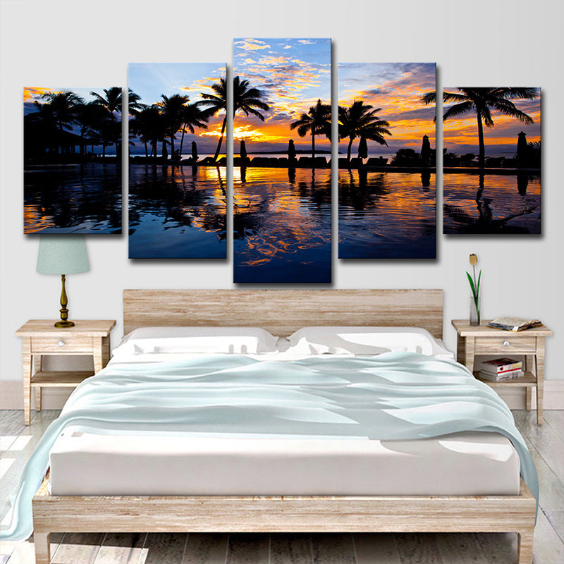 Tropix Sunset Glow Wall Decoration Print in Orange Palm and Pool Canvas for Room
