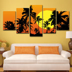 Tropical Wall Decoration Orange Large Moon Behind Coconut Trees Canvas Print for Home