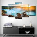 Great Island Cascades Canvas Art Home Interior Sunset Landscape Wall Decor in Blue