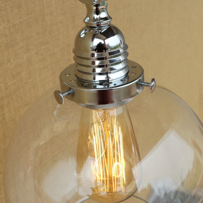 Vintage Orb Wall Light Fixture 1 Lamp Clear Glass Wall Lamp in Chrome for Bathroom, 8"/4"/6" Wide Wooden Arm