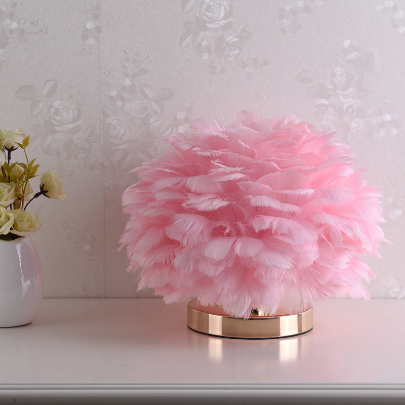 Luxury Feather Table Lamp Bedroom or Nightstand Light