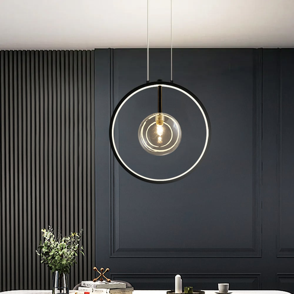Minimalist Glass Ball Pendant Light Black