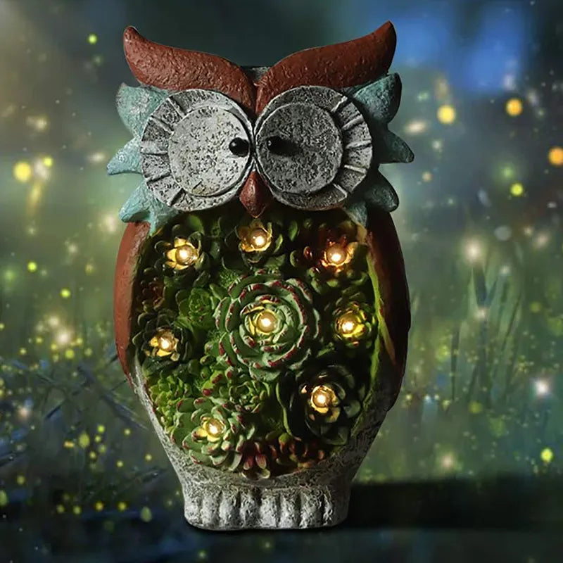 Solar Lantern Owl with LED – Decorative Garden Light with Succulents for Terrace & Garden